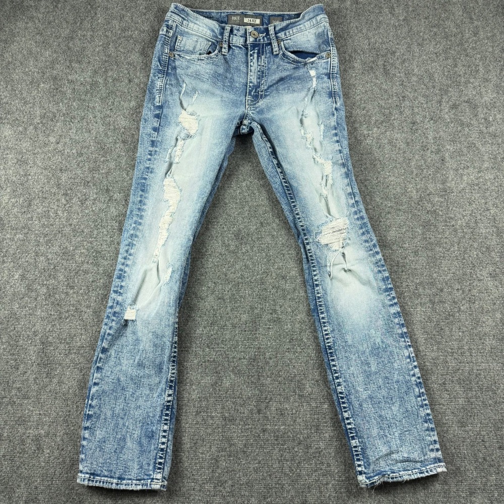 BKE Jake Straight Leg Jeans Mens 30R Light Wash Distressed Destroyed Denim